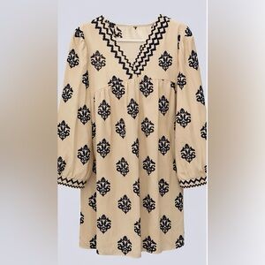 Elegant Beige and Black Patterned Dress